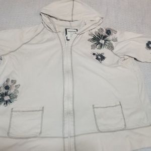 3/4 sleeve zip up embroidered hoodie